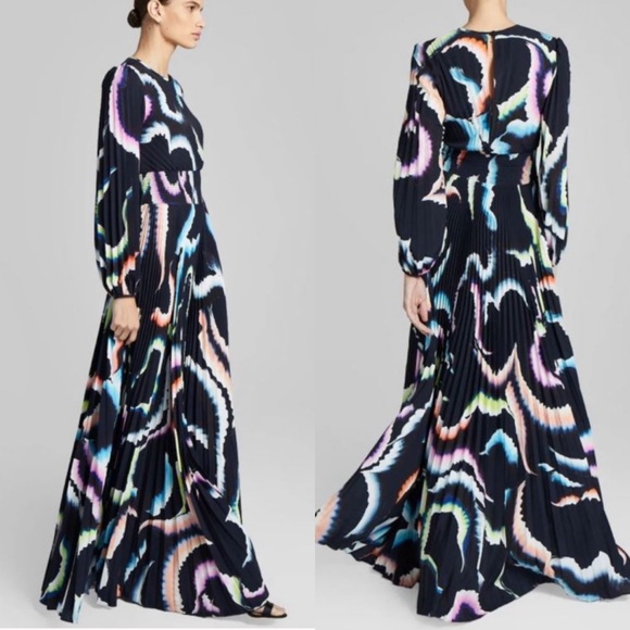 A.L.C Leah Pleated Maxi Dress Midnight Multi in 6 - Picture 4 of 12